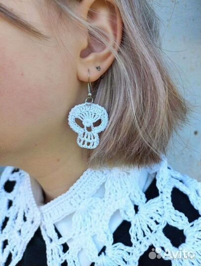 Серьги Череп вязанные готика