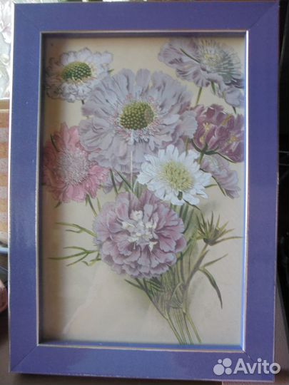 3 панно Садовые цветы в сиреневой рамке 12 х 17