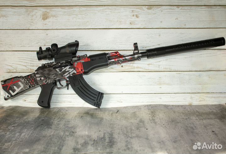 Игрушечный автомат Калашникова цвет красные линии