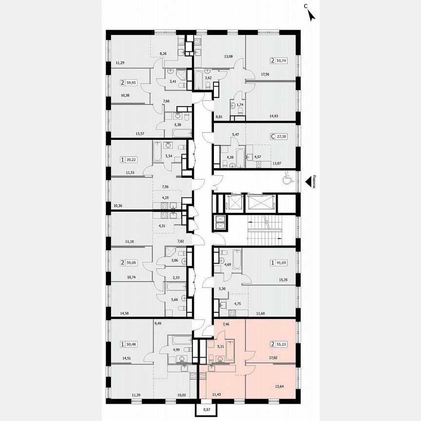 2-к. квартира, 55,2 м², 6/19 эт.