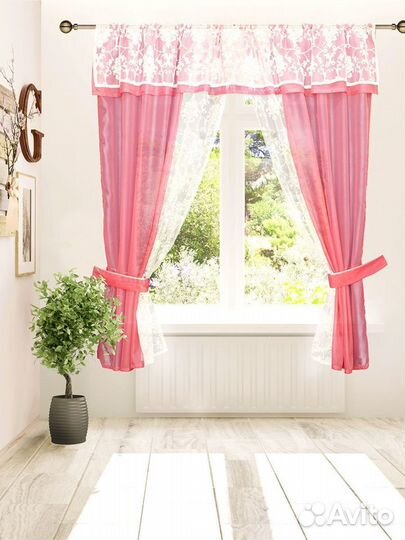 Кухонные шторы, ламбрекен, 270х180см, розовый