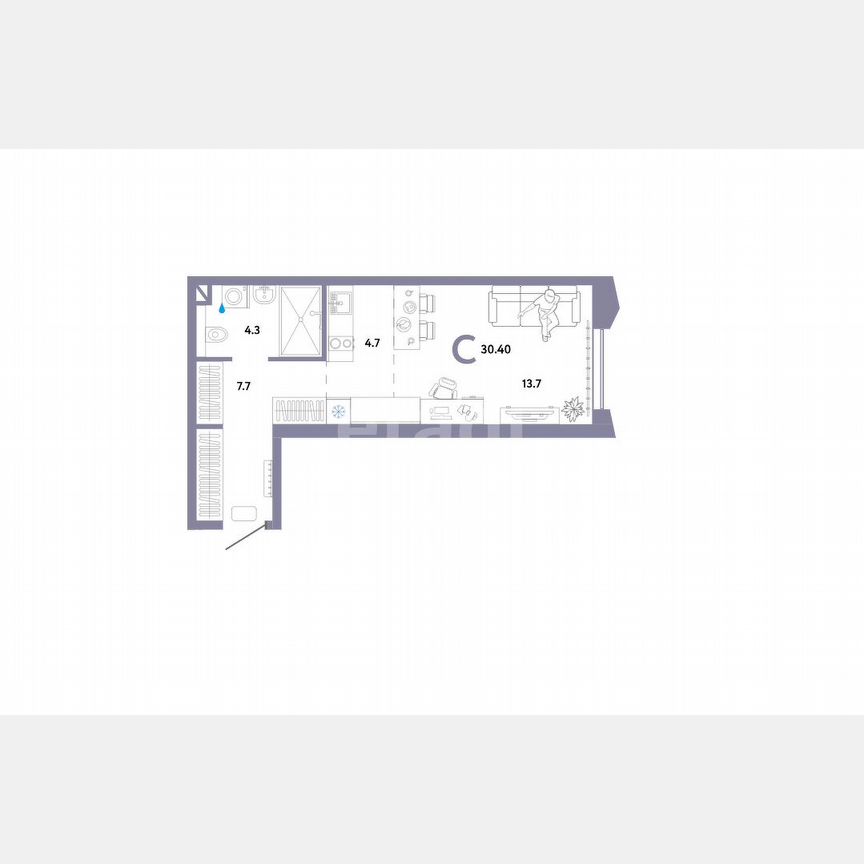 Квартира-студия, 30,4 м², 12/30 эт.