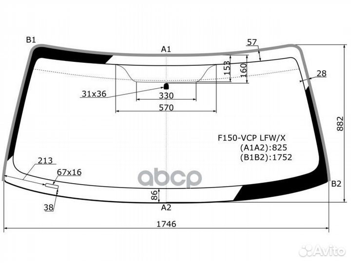 Стекло лобовое ford F250/350 2D/4D 04-08 F150-V