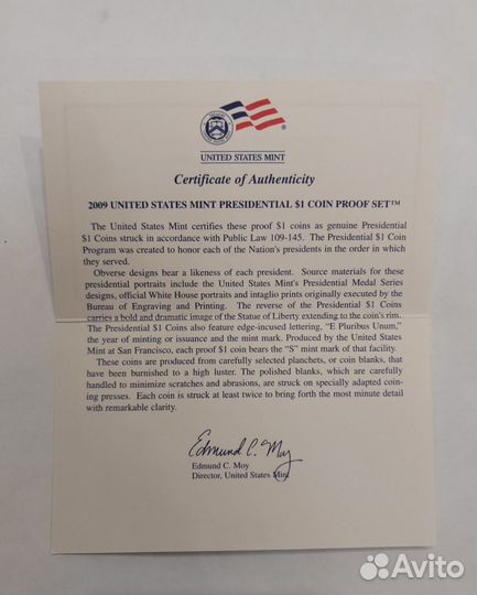 Набор 4 монеты 1 доллар США президенты 2009