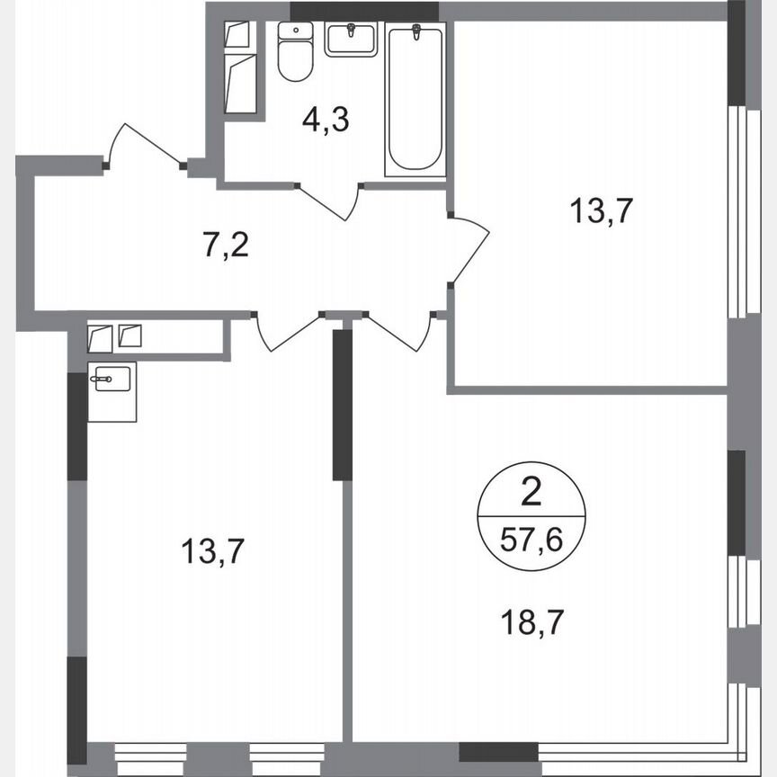2-к. квартира, 57,6 м², 4/17 эт.