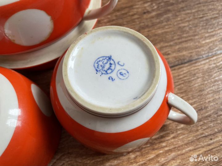 Чайный сервиз оранжевый в горошек СССР