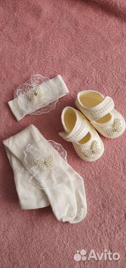 Нарядные пинетки, колготки и повязка