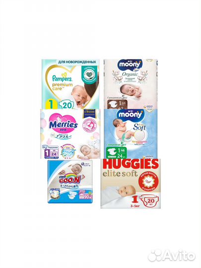 Подгузники пробники 7 видов набор в роддом