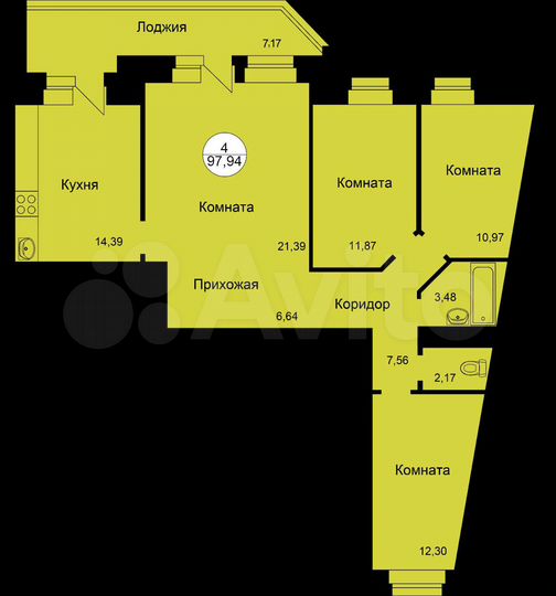 4-к. квартира, 97,4 м², 4/10 эт.