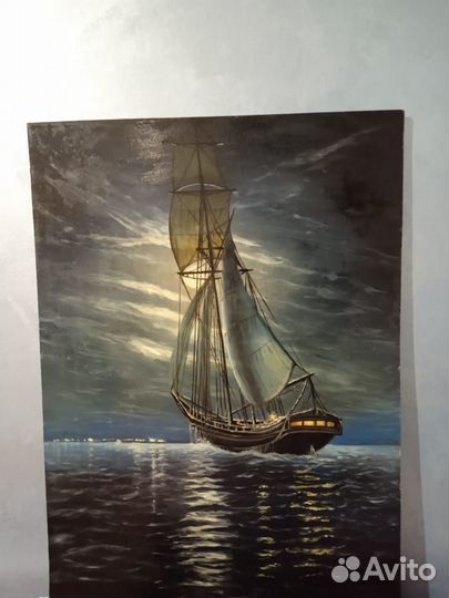 Картина ночное море корабль маслом