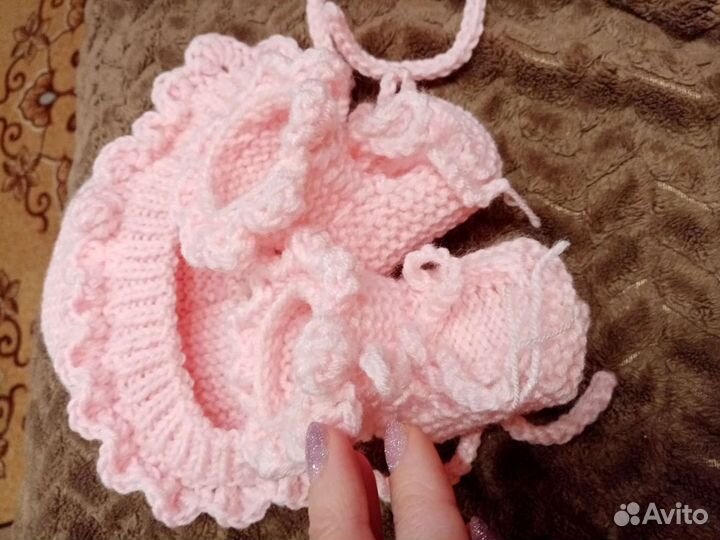 Набор, чепчик и пинетки, для новорождённого