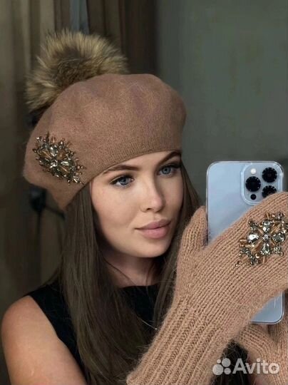 Комплект шапка и варежки ангора