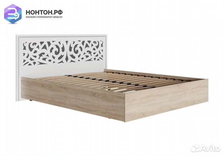 Кровать Мадлен 1.6 м дуб сонома светлый / ясень бе