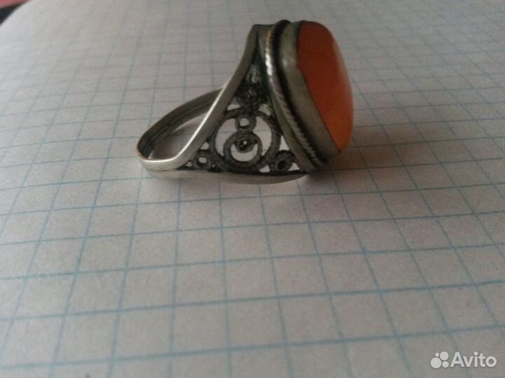 Перстень серебро с янтарем