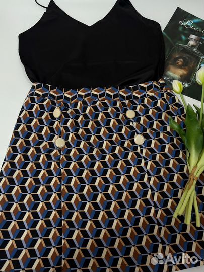 Юбка женская с орнаментом мини короткая 42 44