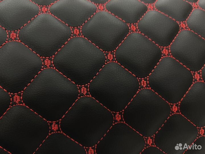 Стеганая экокожа черная красная нитка