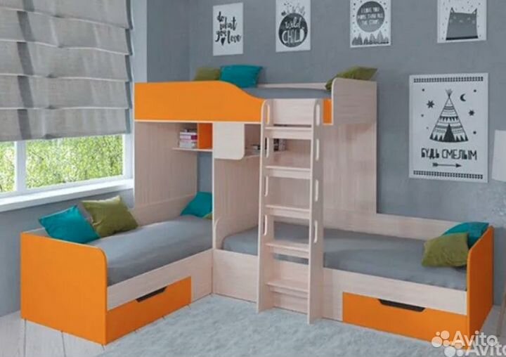 Кровать Трио Дуб Молочный/Венге