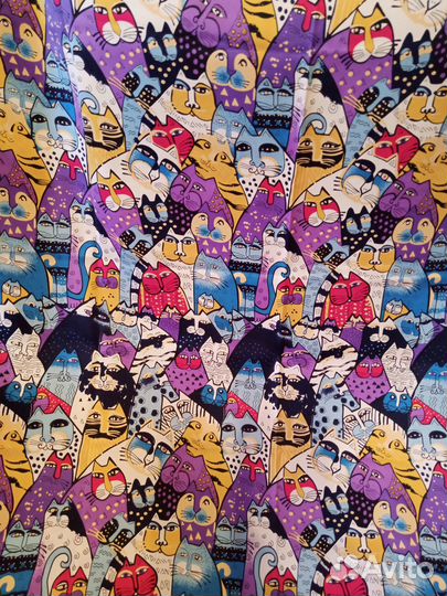Платок синий шелковый с котами