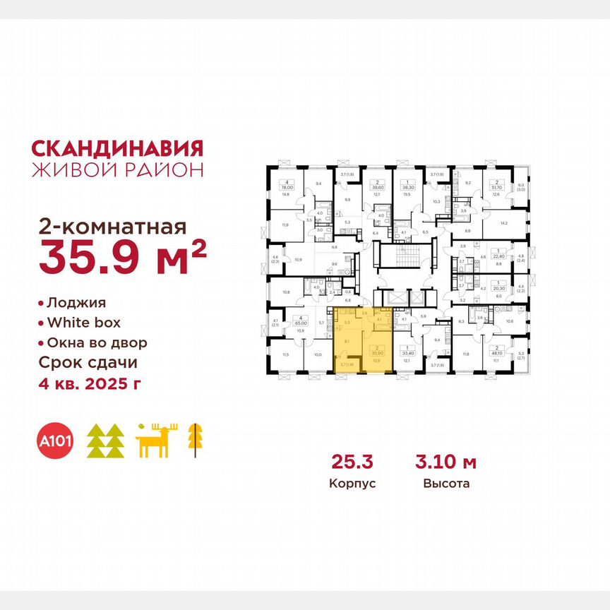 2-к. квартира, 35,9 м², 15/17 эт.
