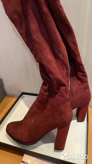Сапоги ботфорты вишневые замша