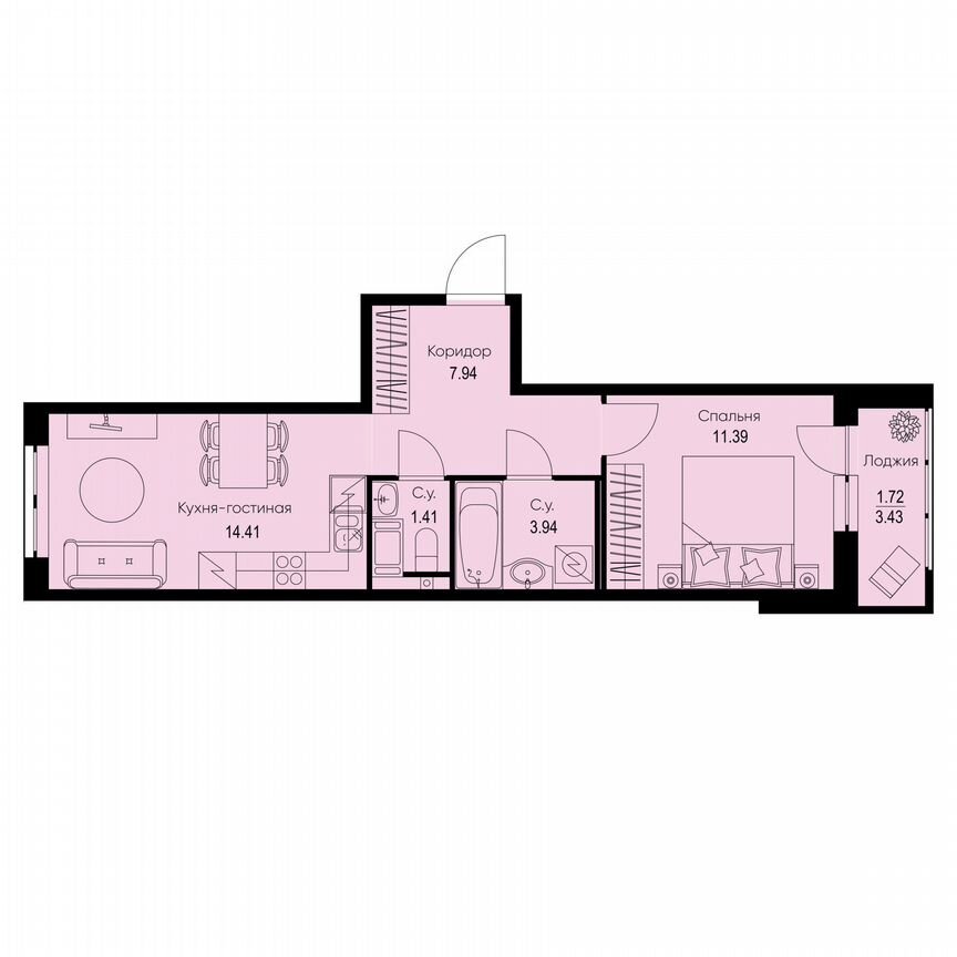 1-к. квартира, 40,8 м², 9/9 эт.