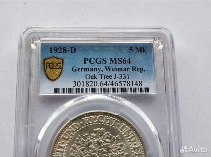 5 Марок 1928 D Дуб pcgs MS 64