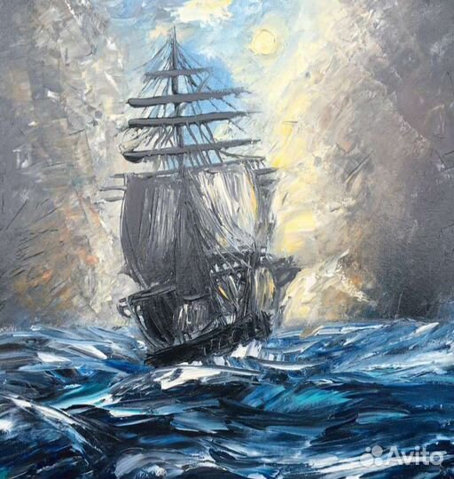 Картина маслом на холсте 70х50. Корабль