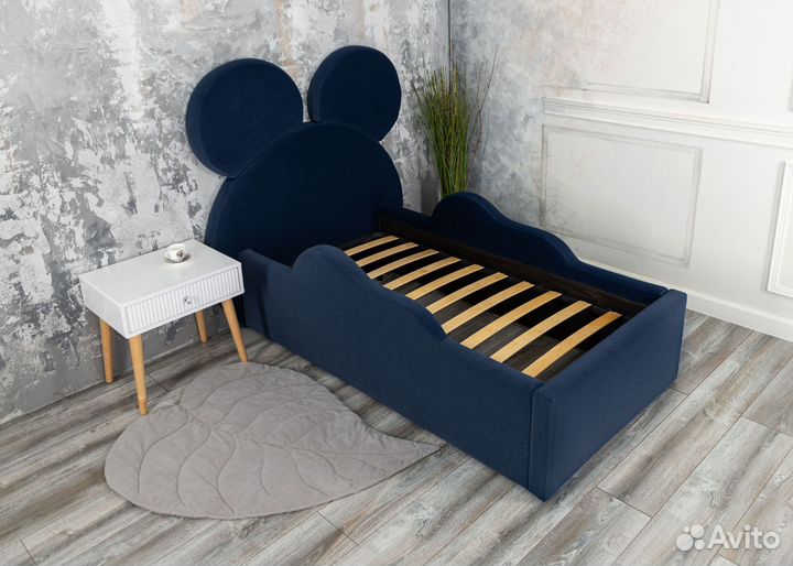 Кровать детская 80х160 Микки синий велюр
