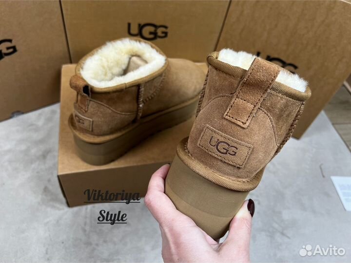 Угги UGG ultra mini platform chestnat