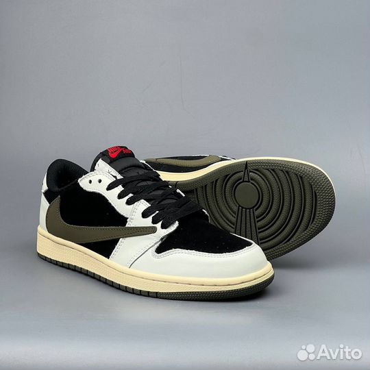 Кроссовки nike air jordan 1 low travis scott olive
