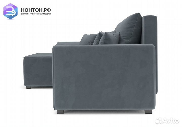 Угловой диван еврокнижка Каскад велюр серо-синий