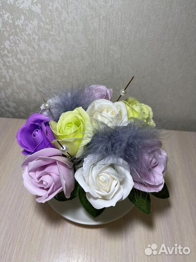 Цветы из мыла в чайной паре (9 роз)