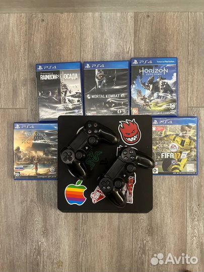 Sony playstation 4 slim 1 tb (как новая + 5 дисков