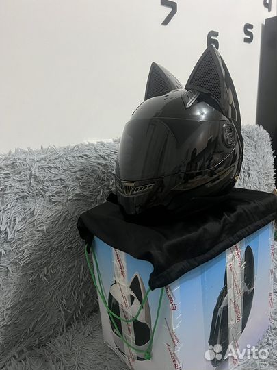 Мото шлем Nitrinos женский с ушками кошки