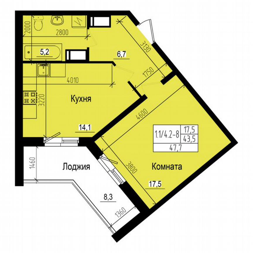 1-к. квартира, 47,7 м², 5/23 эт.