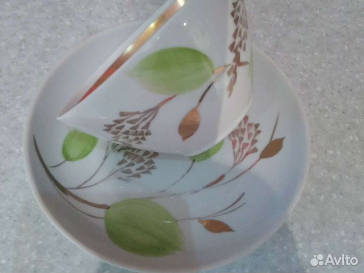 Чайная пара,фарфор,Дулево,ссср,золотая ветвь 