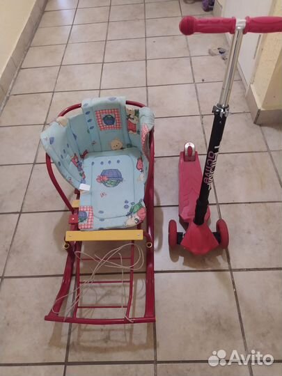 Сани и самокат детский