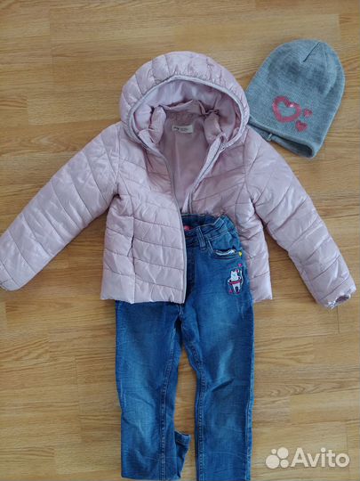 Куртка для девочки H&M р-р 116, джинсы, шапка