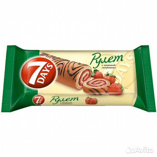 Рулет 7 Days Бисквитный с начинкой Клубника 300 г