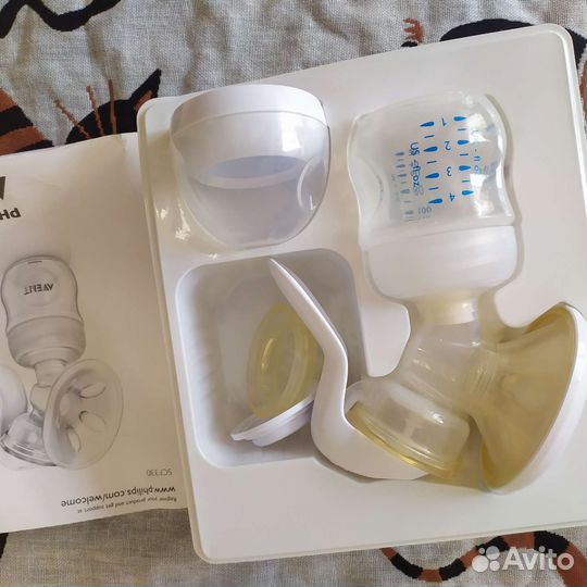 Молокоотсос avent ручной + бутылочка + пустышки