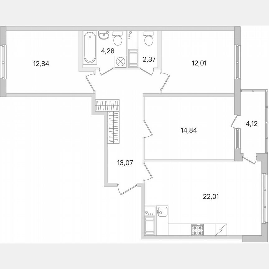 3-к. квартира, 83,5 м², 6/8 эт.