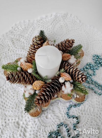 Подсвечник и елочка из природных материалов