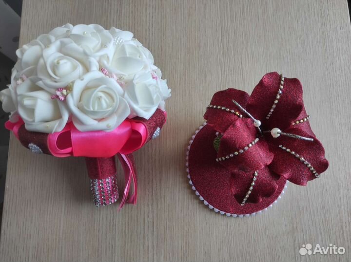 Свадебный букет дублёр и подставка под кольца