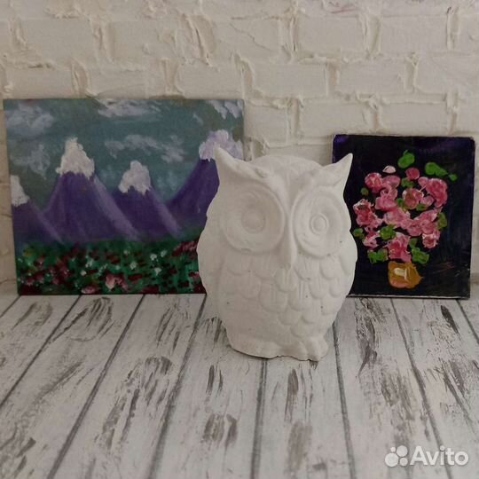 Сова белая статуэтка из гипса для разукрашивания
