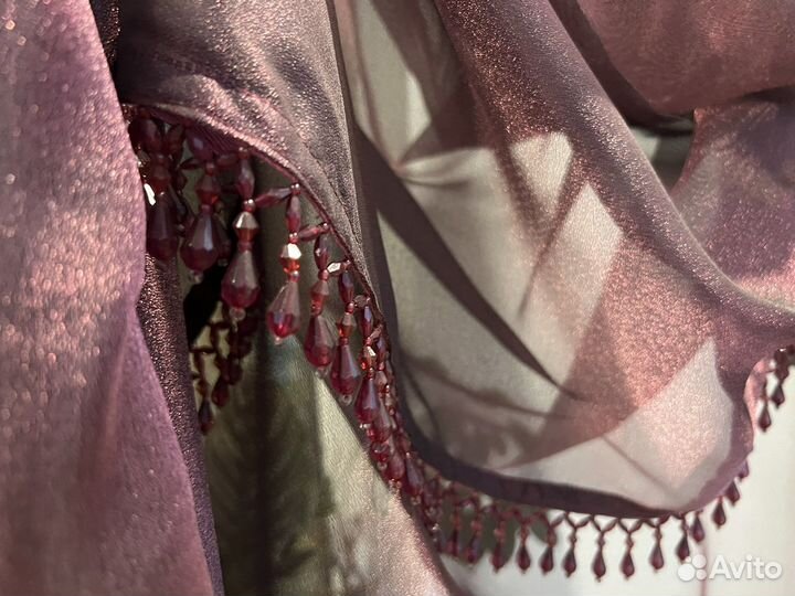 Штора-тюль с декором фиолетовая