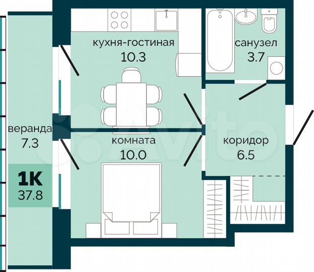 1-к. квартира, 37,8 м², 6/10 эт.