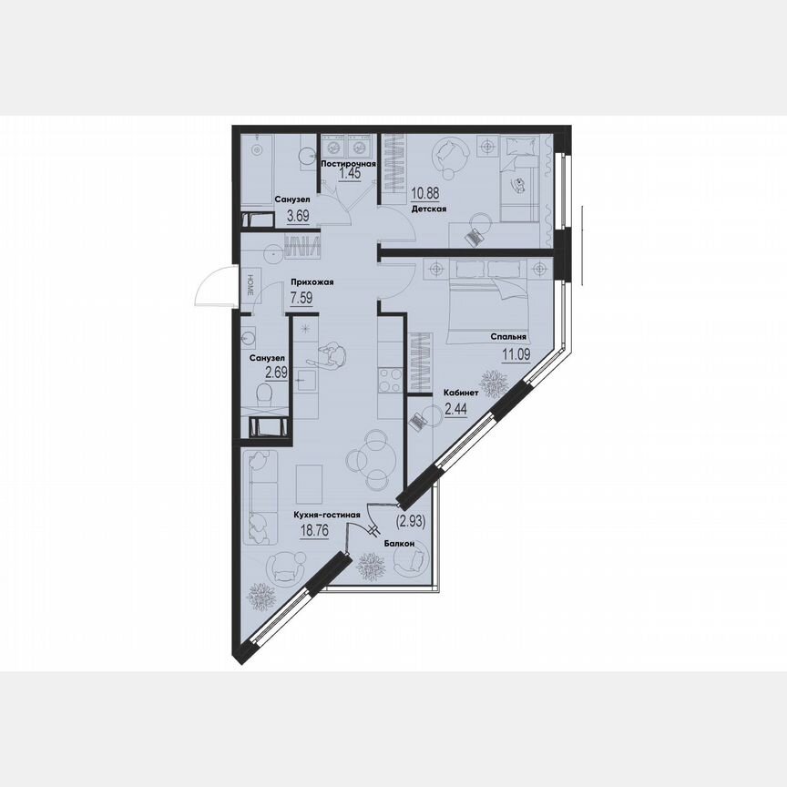 2-к. квартира, 59,5 м², 4/12 эт.