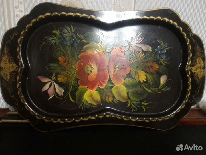 Поднос жостово. ручная роспись. металл СССР. винта
