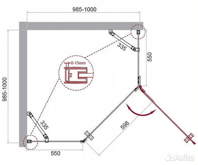 BelBagno kraft-P-1-100-C-Cr-R Душевой у