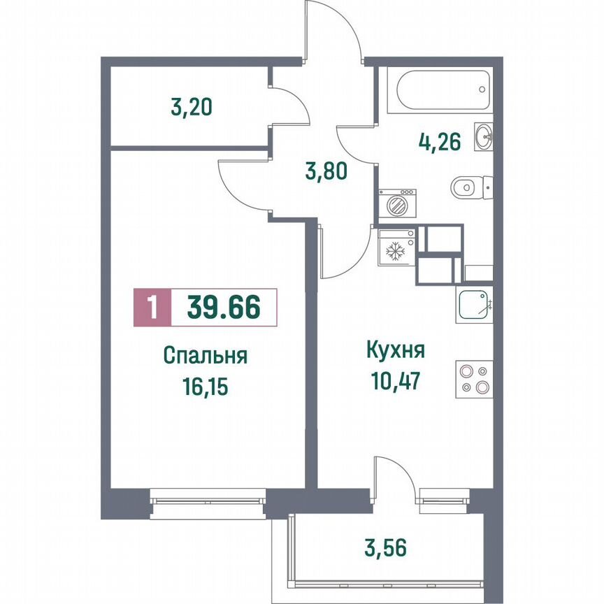1-к. квартира, 39,7 м², 16/16 эт.